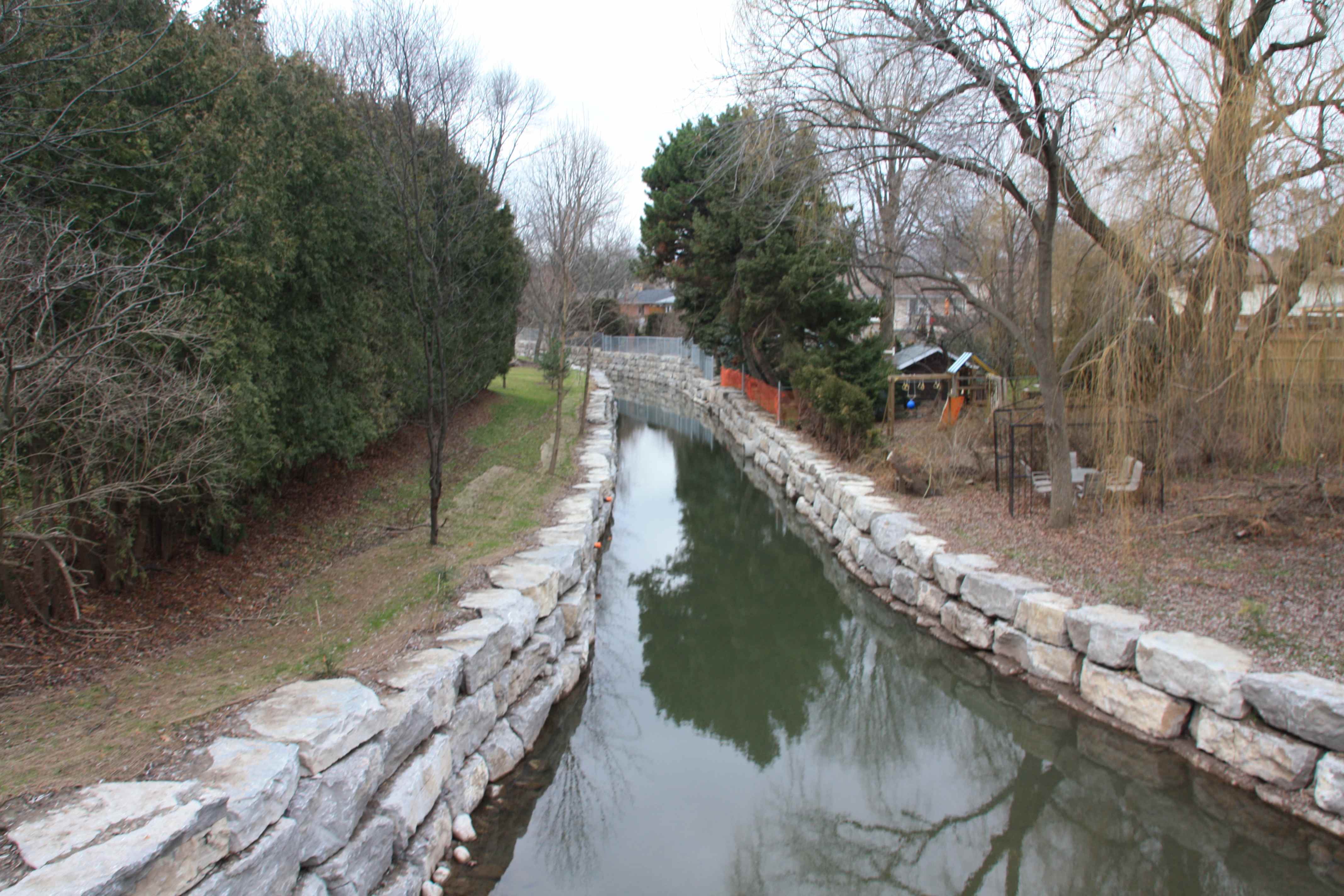 View of water in creek with Armour walls_4277